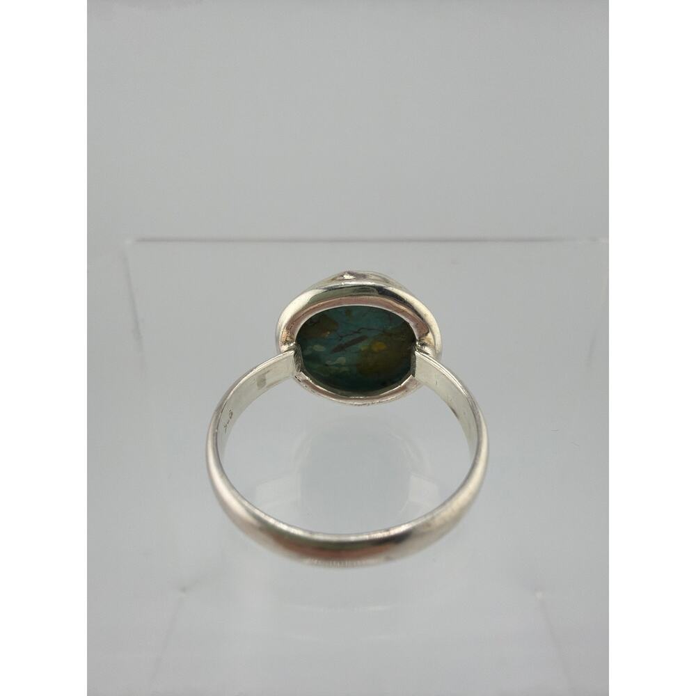 Sterling Silver Round Matrix Turquoise Bezel Ring Size 10 - Picture 6 of 7